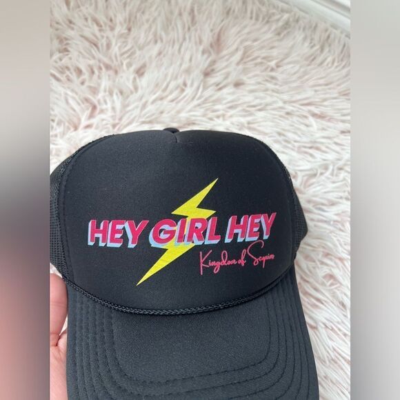 Kingdom Of Sequins Boutique Black Hey Girl Hey Lightning Rope Band Trucker Hat - Picture 3 of 6